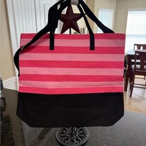 Pink and Black Striped Tote Bag